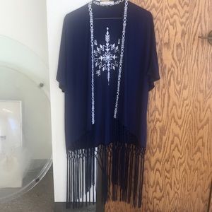 LOVE TREE HAPPENS BLUE EMBROIDERED KIMONO ROBE TOP SMALL